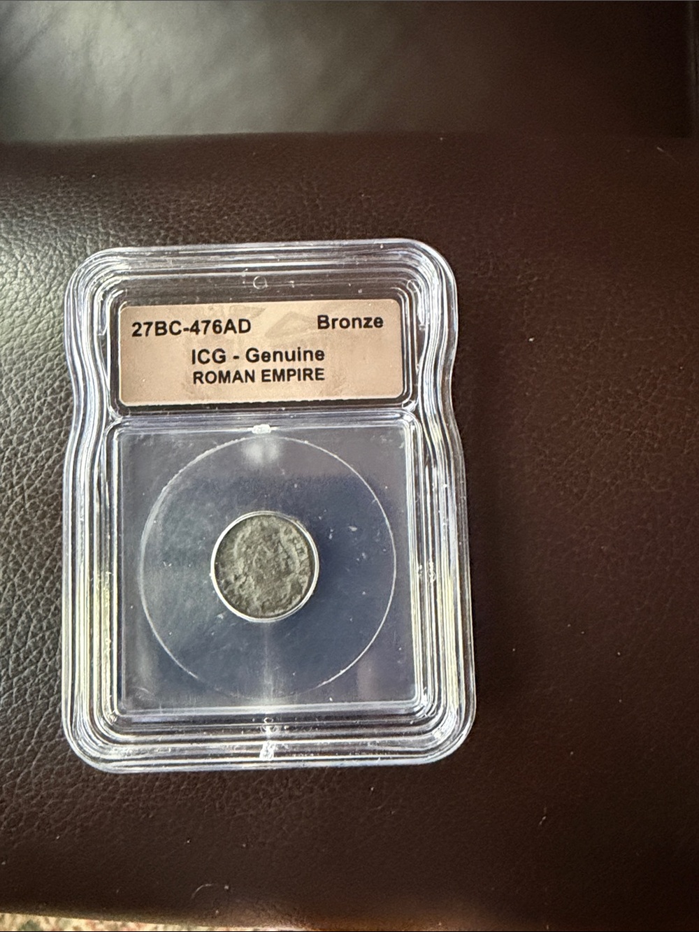 ICG Certified Genuine Bronze Roman Empire Coin in Clear Plastic Holder
